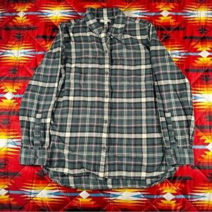 Madewell Slub Flannel Oversized Ex-Boyfriend Shirt TLS1 2199 Medium Green Plaid